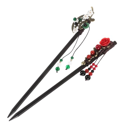 PartyKindom 2 Stück Teiliges Retro Haarstäbe Haarnadeln aus Holz mit Quaste Antiker Stil Einfache Anwendung für Damen und Partys Farblich Sortiert Eleganter Haarschmuck für Zufällige Farbe von PartyKindom