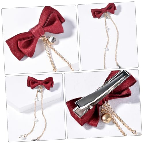 PartyKindom 2 Stück Teiliges Rotes Haarschleifen aus Leichtem Seidenmaterial mit Quasten Haarklammern für Mädchen und Sichere Haarnadeln für Alltag und Besondere Anlässe von PartyKindom