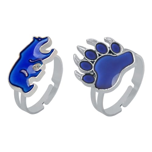 PartyKindom 2 Stück Thermochromischer Verstellbarer Stimmungsringe Polar Bear und Paw Cartoon Design Finger Schmuck für Damen Herren Temperaturabhängiger Farbwechsel Ring von PartyKindom