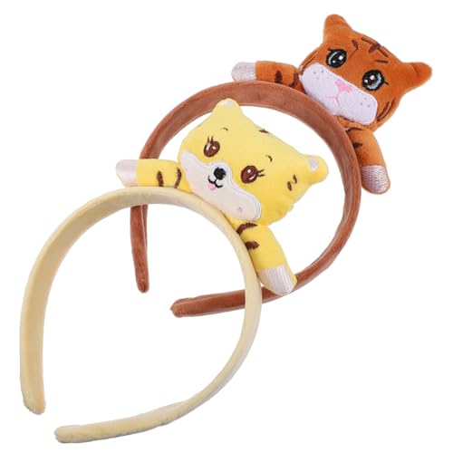 PartyKindom 2 Stück Tiger Haarreif Plüsch Stirnband Neujahr Kostüm Party Kopfschmuck Cartoon Gelb Braun Rutsch Festliche Performance Cosplay Accessoire von PartyKindom