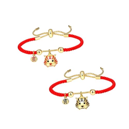 PartyKindom 2 Stück Tiger Year Armband Rot Verstellbar Glücksseil mit Tiger Anhänger Schutz und Wohlstand für Damen und Herren Geschenkidee von PartyKindom