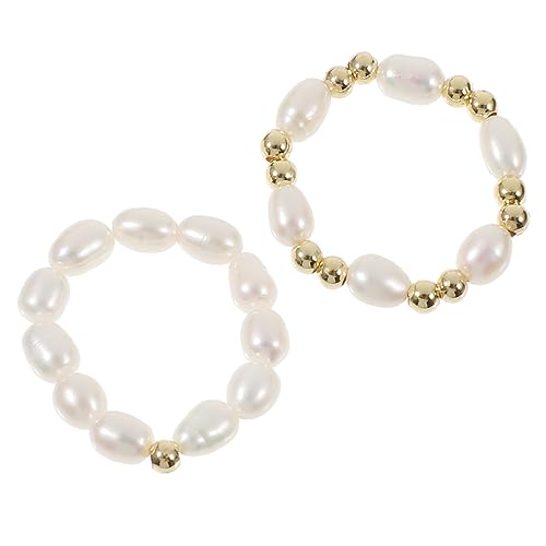 PartyKindom 2 Stück Verstellbare Perlenringe Handgefertigte Elastische Schmuckringe mit Süßwasserperlen Komfortabel Langlebig Elegantes Design für Damen Geburtstags und Festtagsgeschenk von PartyKindom
