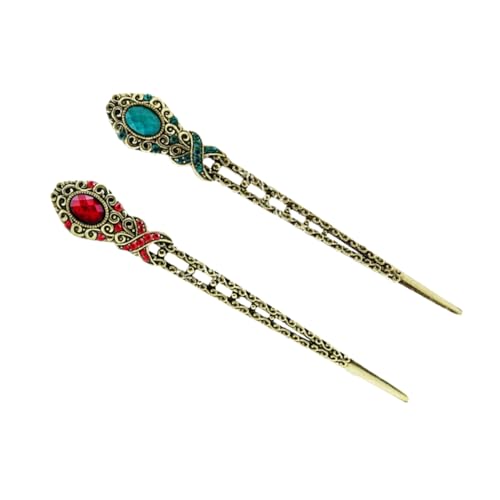 PartyKindom 2 Stück Vintage Haarnadeln Chinesische Haarschmuck Haarstäbchen mit Funkelnden Strasssteinen für Mitteldickes Haar Einfach zu Fixieren Eleganter Haarschmuck für Damen Alltag und von PartyKindom