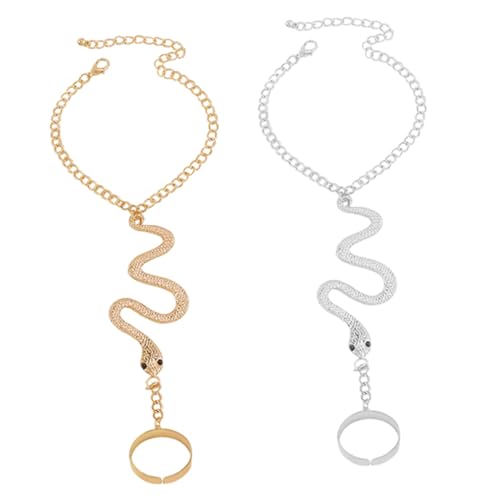 PartyKindom 2 Stück Vintage Snake Ring und Armband Teilig aus Legiertem Glatte Oberfläche Eleganter Fingerschmuck mit Ketten Design Modisches Handaccessoire für Damen bei Party und Alltag von PartyKindom