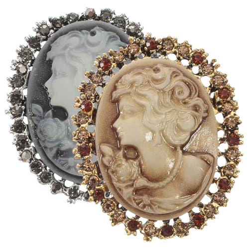 PartyKindom 2 Stück Vintage Strass Broschen Damen Anstecknadeln mit Frauenportrait Hochwertige Langlebig Modischer Schmuck für Kleidung Mäntel Rucksäcke Eleganter Look von PartyKindom