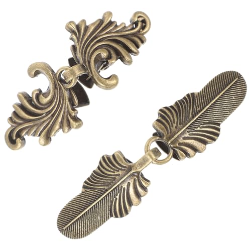 PartyKindom 2 Stück Vintage Teiliges Cloak Clasp aus Bronze Robuste Cardigan Clips mit Floralem Federdesign Langlebige Kleidung Fasteners für Pullover Schal Strickjacke Damen Dekoration von PartyKindom