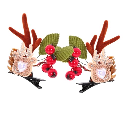 PartyKindom 2 Stück Weihnachtliche Haarspangen Kleine Hirschgeweih Haarklammern für Mädchen Leichtes Material Rutschfestes Design Party Haarschmuck für Festliche Frisuren von PartyKindom
