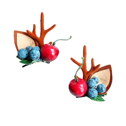 PartyKindom 2 Stück Weihnachtliche Hirschgeweih Haarspangen mit Künstlichen Beeren Haarschmuck Accessoires für Damen Teiliges Elegant und Festlich für Weihnachtsfeiern Geeignet von PartyKindom