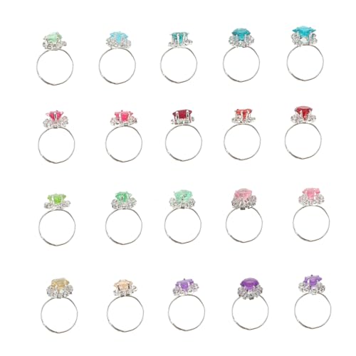 PartyKindom 20 Stück Teiliges Diamant Ringe für Mädchen Bunte Finger Ringe für Partys und Rollenspiele Zufällige Farbe Zufällige Farbe von PartyKindom
