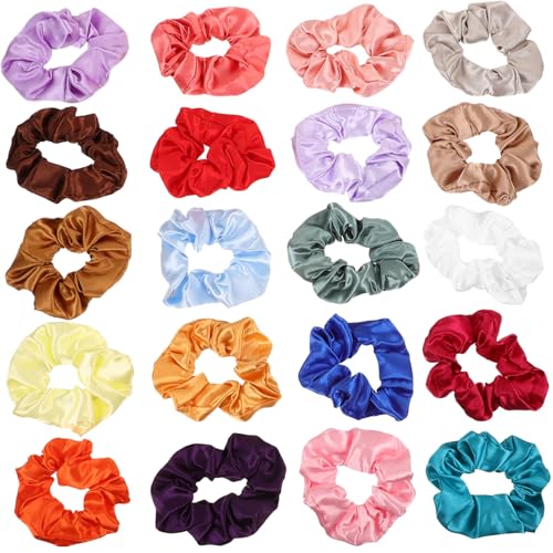 PartyKindom 20 Stück Teiliges Satin Haargummis Elastische Große Scrunchies Haarbänder für Damen Schonender Griff gegen Haarbruch Vielseitig Tragbar als Ponytail Halter und Modisches Armband von PartyKindom