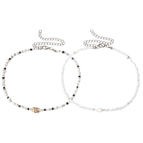 PartyKindom 2 Stücke Verstellbare Muschelhalskette Perlen für Damen Sommer Strandschmuck Choker für Mädchen Vielseitige Halskette für Teens und Frauen von PartyKindom