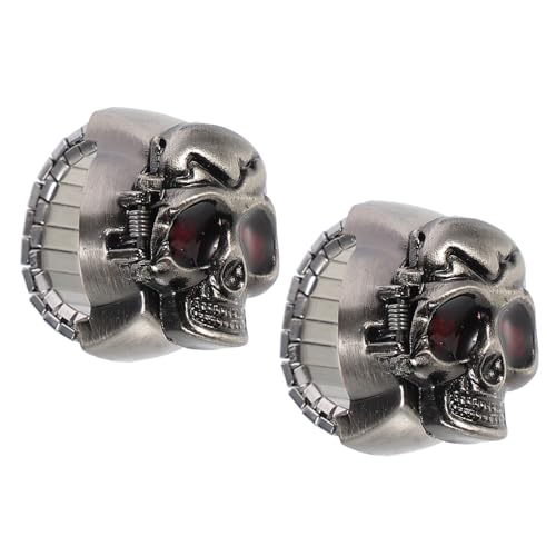 PartyKindom 2stücke Flip-Open Cover Fingeruhr Flip-Open Cover Ringuhr Fingerringuhr Uhr Für Finger Kreative Ringuhr Totenkopf-Design Fingeruhr Für Halloween-Partys Für Männer Und Frauen von PartyKindom