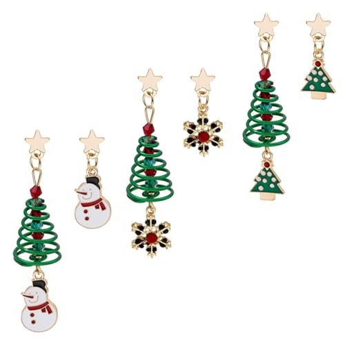PartyKindom 3 Paare Asymmetrische Weihnachtsbaum Ohrstecker Spiralförmige Xmas Ohranhänger Modischer Weihnachtsschmuck für Party und Festliche Anlässe von PartyKindom
