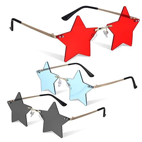 PartyKindom 3 Paare Ausgefallene Stern Sonnenbrillen für Damen und Herren Trendige Partybrille mit Rahmenlosen Stern Gläsern Leichte und Bequeme Sonnenbrille für Fotos und Feiern von PartyKindom