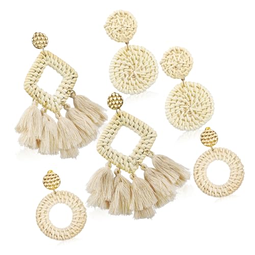 PartyKindom 3 Paare Boho Ohrhänger aus Rattan Geflochtene Statement Dangle Ohrringe Leichte Vintage Ohrhänger für Damen und Mädchen Geeignet für Strand Party und Alltag PartyKindom 3 Paare Boho Ohrhänger aus Rattan Geflochtene Statement Dangle Ohrringe Leichte Vintage Ohrhänger für Damen und Mädchen Geeignet für Strand Party und Alltag von PartyKindom