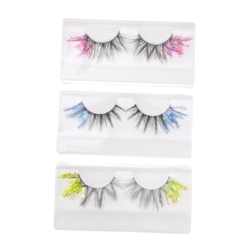 PartyKindom 3 Paare Bunte Glitzer Wimpern Lange Dramatische Falsche Wimpern für Frauen Mädchen Leuchtende Farbige Eyelash Extensions für Fasching Cosplay Party Halloween Wiederverwendbar von PartyKindom