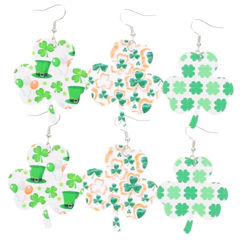 PartyKindom 3 Paare Ohrringe Kleeblatt Anhänger Leichte Patricks Day Schmuck Damen Party Accessoires von PartyKindom