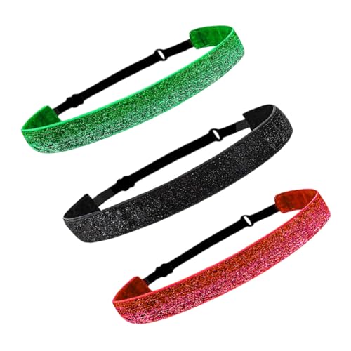 PartyKindom 3 Stück Elastische Damen Yoga Stirnbänder Rutschfest Atmungsaktiv Modisch in Rot Grün Schwarz Bequemes Kopfband für Sport Fitness Tanz und Alltag Passend für Frauen Mädchen von PartyKindom