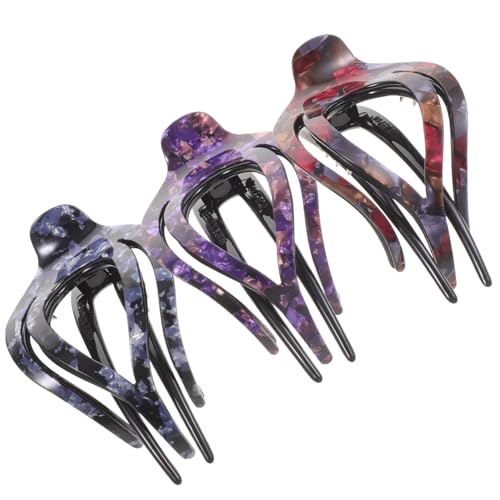 PartyKindom 3 Stück Große Haarklammern mit Dreizackigem Design Rutschfeste Haarclips für Damen Geeignet für Dickes Haar Vielseitige Haarspangen in Graublau Rot und Violett für Alltag Party von PartyKindom