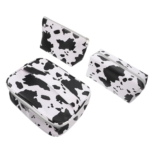 PartyKindom 3 Stück Große Kapazität Teiliges Waschbeutel mit Kuhmuster Leichte Langlebige PVC Kosmetiktasche Multifunktionale Kulturtasche für Damen als Reise Toilettentasche und Make Up von PartyKindom