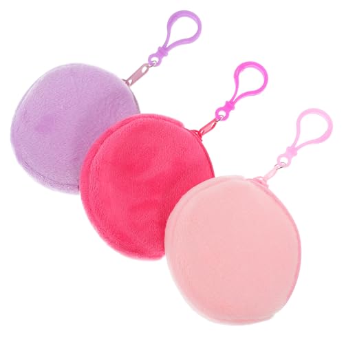 PartyKindom 3 Stück Kleine Plüsch Geldbörsen für Mädchen Runde Münzbeutel mit Reißverschluss Weiche Mini Portemonnaies in Candy Farben Rosa Flieder als Schlüsselanhänger für von PartyKindom