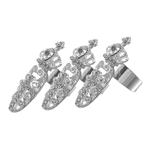 PartyKindom 3 Stück Krone Fingernagelringe mit Strass für Frauen Hand Joint Ring Schmuck für Stilvolle Nageldesigns von PartyKindom