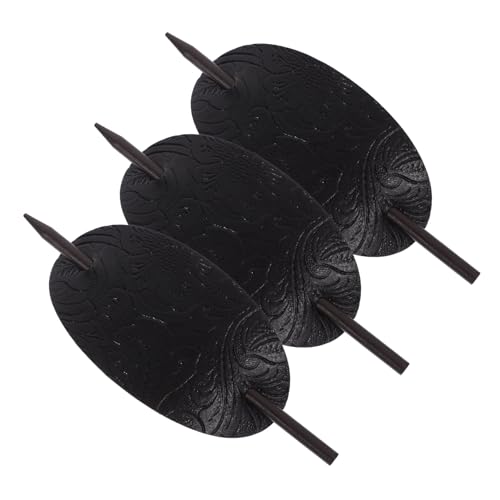 PartyKindom 3 Stück Leder Spange Haare Pferdeschwanz Französisch Haarbarrette Mit Stick Haarnadel Haarklammern Clips Haarzubehör Für Frauen Bobby Haarstylingzubehör Geformt Stifte Holz Schwarz von PartyKindom