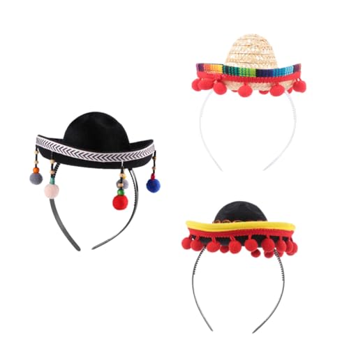 PartyKindom 3 Stück Mexikanische Day Of The Dead Stirnbänder mit Mini Hut Festival Haarband Langlebiges Party Accessoire für Kostüm Cosplay und Feierlichkeiten Zufällige Farbe Zufällige Farbe von PartyKindom
