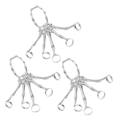 PartyKindom 3 Stück Punk Schädel Armband aus Robustem Zinklegierung mit Einzigartigem Fingerketten-design für Herren Cosplay Schmuck Modisches Gothic Accessoire von PartyKindom