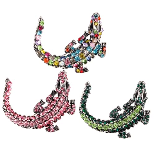 PartyKindom 3 Stück Rhinestone Broschen für Herren Stilvolle Anstecknadeln Krokodilform Hochwertigem Legierungsmaterial für Hochzeiten Geburtstage und Besondere Anlässe von PartyKindom