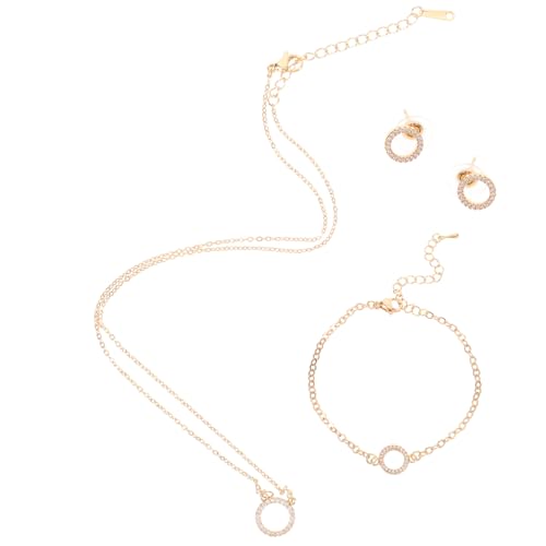 PartyKindom 3 Stück Schmuckset Damen Rundes Anhänger Halskette Ohrringe Armband mit Strass Elegant für Hochzeit Brautfest Modeschmuck von PartyKindom