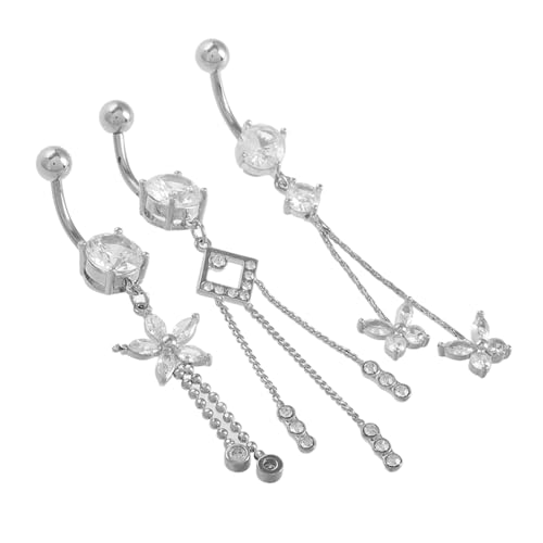 PartyKindom 3 Stück Teiliges Bauchnabelpiercing Bauchschmuck mit Schmetterling und Blumenanhänger Minimalistischer Dangle Bauchnabelring Sicherer Halt Elegantes Design für Damen für Partys von PartyKindom