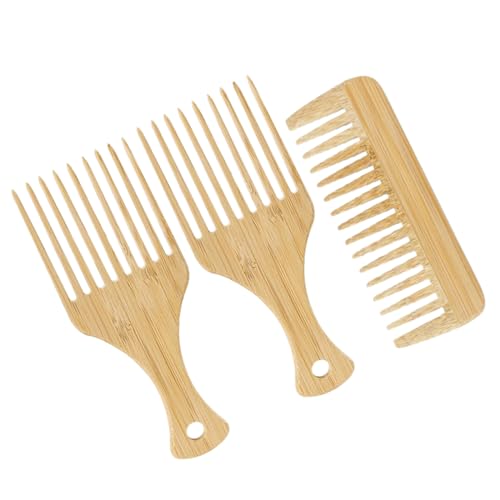 PartyKindom 3 Stück Teiliges Breitzahniger Holzkämme für Männer und Effiziente Entwirrung für Lockiges und Nasses Haar Bambus Haarpicks und Breitzahnigem Kamm Beige von PartyKindom
