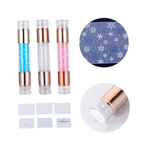 PartyKindom 3 Stück Teiliges Double End Acryl Nagel Stamping DIY Nail Art Stamper Silikon Stempel für Kreative Maniküre Geeignet für Anfänger und Profi Weiß und Blau von PartyKindom