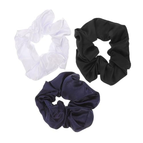 PartyKindom 3 Stück Teiliges Haargummi aus Satinähnlichem Elastisch und Haarschonend Fest Haltend und Weich Geeignet für Damen und Mädchen Modischer Pferdeschwanz Halter in Weiß Blau und von PartyKindom