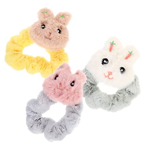 PartyKindom 3 Stück Teiliges Haargummis mit Plüsch Hasenohren Elastische Haarbänder für Mädchen und Frauen Weiche Ponytail Halter in Khaki Weiß und Koreanisch Vielseitiger Haarschmuck für von PartyKindom