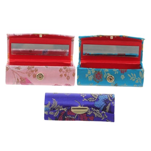 PartyKindom 3 Stück Teiliges Lippenstiftetui Tragbare Kosmetikbehälter für Damen und Mädchen für Handtaschen Stylisches Design mit Chinesischem Muster Vielseitig Einsetzbar für Lippenstifte von PartyKindom