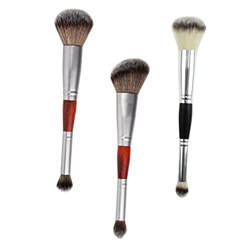 PartyKindom 3 Stück Teiliges Makeup Pinselset mit Doppelseitigen Lidschatten und Rougepinseln aus Hochwertigen Fasern Holzgriff Hautfreundlich Langlebig für Anfänger und Professionelle von PartyKindom