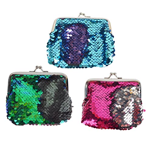 PartyKindom 3 Stück Teiliges Mini Geldbörsen mit Meerjungfrau Pailletten Kleine Münztaschen für Mädchen Stylische Funkelnde Portemonnaies Grün Schwarz Silber und Blau von PartyKindom