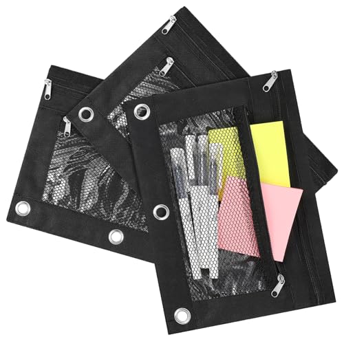 PartyKindom 3 Stück Teiliges Oxford Stoff Mäppchen mit Reißverschluss Kleine Transparente Mesh Federtasche Robuste Bleistifttasche für Schule und Büro Schreibwaren Organizer Beutel von PartyKindom