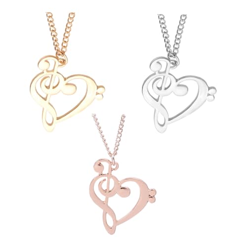 PartyKindom 3 Stück Teiliges Schmuck Alloy Halsketten für Damen mit Herz und Notenanhänger Sweater Ketten Langlebige Legierung Passend für Alltag und Festliche Anlässe von PartyKindom