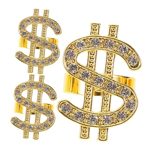 PartyKindom 3 Stück Teiliges Signförmiges Ring Hochwertigem Goldfarben Glänzend Komfortabel für Rapper Punk Cosplay und Mottoparty Dekoratives Hip hop Kostümzubehör von PartyKindom