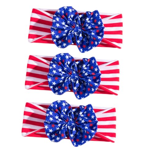 PartyKindom 3 Stück Teiliges Stirnband mit Sternenstreifen und Schleife Elastisches Haarband für Junge Mädchen Festliche Kopfbedeckung für Unabhängigkeitstag Babyparty und Fotoshootings von PartyKindom