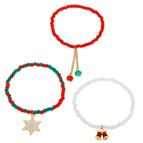 PartyKindom 3 Stück Teiliges Weihnachts Armband Damen Perlenarmbänder mit Schneeflocken Glöckchen Leichtes Stilvolles Schmuckstück für Alltag und Festtage Sicheres Legierungsmaterial von PartyKindom