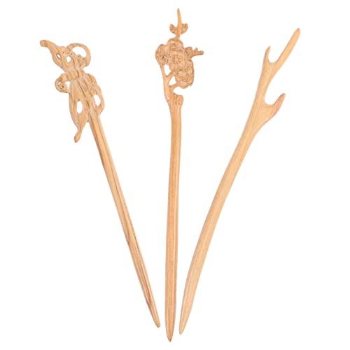 PartyKindom 3 Stück Teiliges aus Retro Holz Haarstäbchen Handgefertigte Haarnadeln für Langes Haar Leichter Haarschmuck für Damen Holz Haarnadeln für Hochzeiten und Tägliche Frisuren von PartyKindom