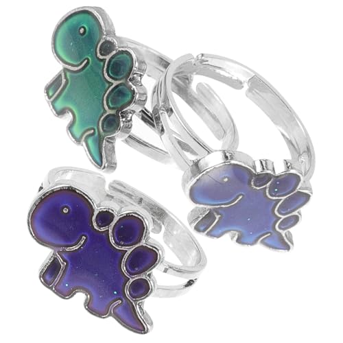 PartyKindom 3 Stück Verstellbarer Dinosaurier Stimmungsring Farbwechsel Temperaturänderung Schmuck Damen Herren Fingerschmuck Geschenkidee von PartyKindom