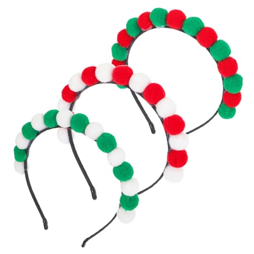 PartyKindom 3 Stück Weihnachts Haarreifen mit Flauschigen Bällen Festliche Kopfbedeckung für Damen Bequemes Robustes Design Modisch Rot Grün Weiß für Party und Alltag von PartyKindom