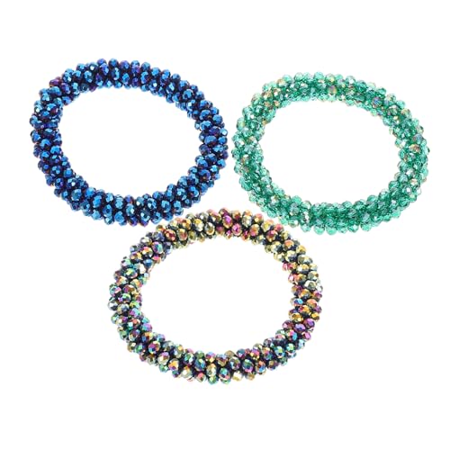 PartyKindom 3stücke Haargummis Für Damen Mit Kristallen Glänzende Pferdeschwanzhalter Haargummis Ohne Beschädigung Haarbandarmband Für Mädchen von PartyKindom