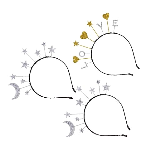 PartyKindom 3stücke Glitzer Haarband Mit Mond Stern Und Herz Kreatives Haarschmuck Accessoire Für Partys Und Feste Aus Robustem Legierungsmaterial Bequem Und Stilvoll von PartyKindom