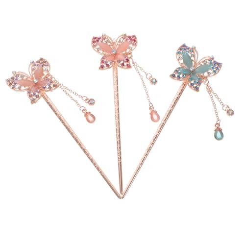 PartyKindom 3stücke Haarstäbe Aus Legierung Mit Schmetterlings-design Für Frauen Haar Essstäbchen Schmuck Antik Glatt Stilvoll Für Lange Dicke Haare Zum Tragen Bei Valentinstag Und von PartyKindom